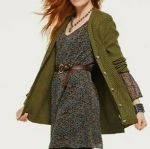 CAbi Poise Dress Brown Blue Multi Color V Neck Floral Bell Sleeve Shift Size M